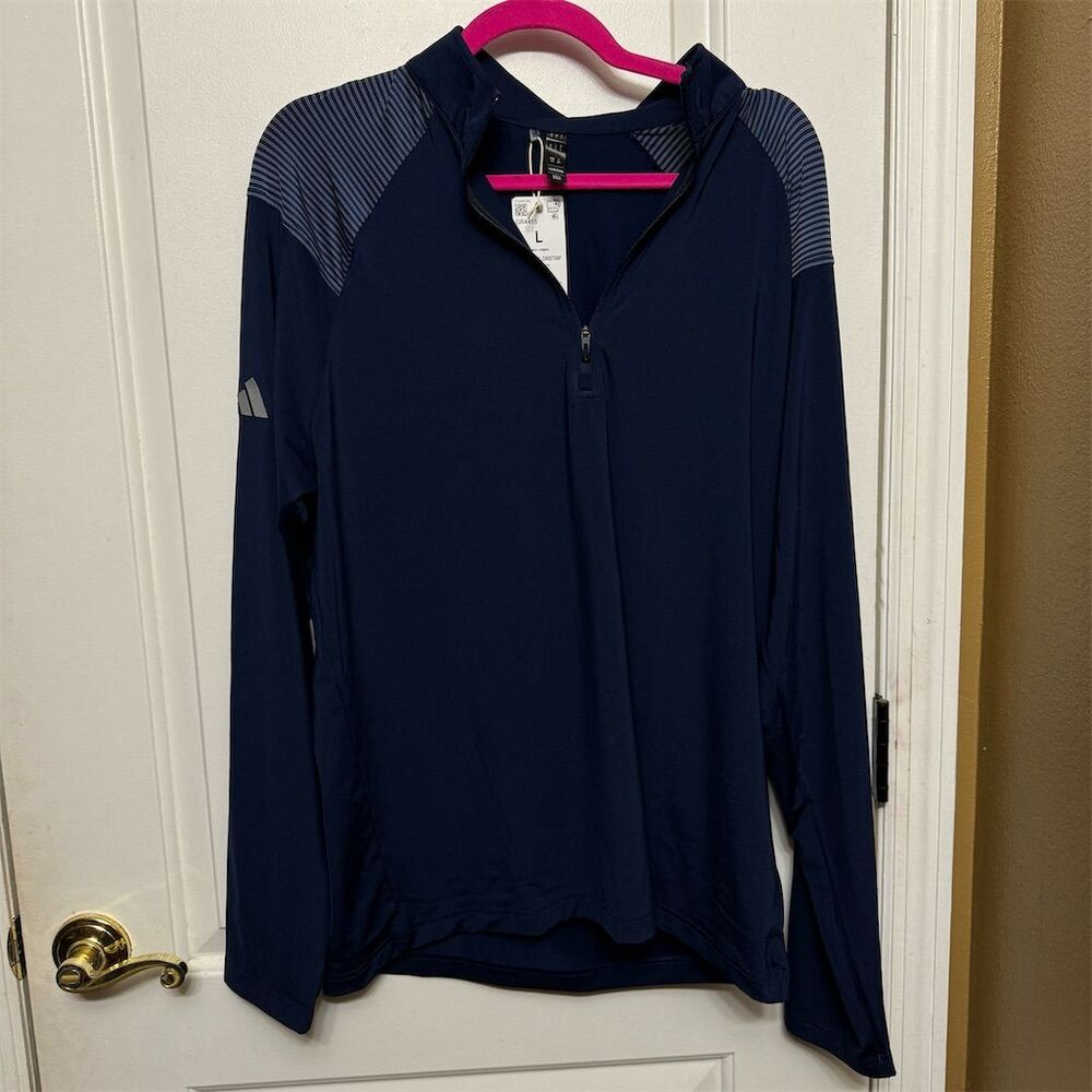 Adidas Men's Blue Shoulder Stripe Quarter-Zip Pullover Size L